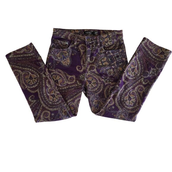 Lauren Ralph Lauren Paisley High Rise Twill Straight Ankle Jeans 8 Purple - Picture 3 of 10
